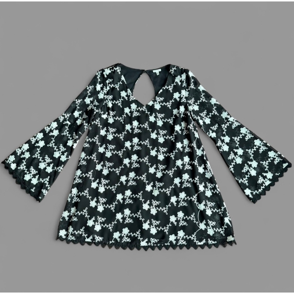 Black and White Floral Embroidered Mini Dress
